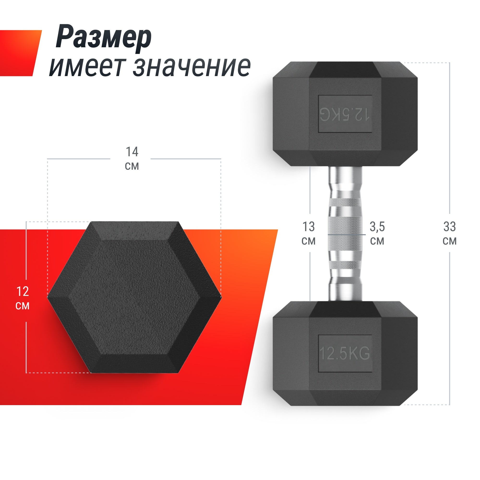 Гантель гексагональная 12,5 кг обрезиненная UnixFit DBHEX12_5 2000_2000